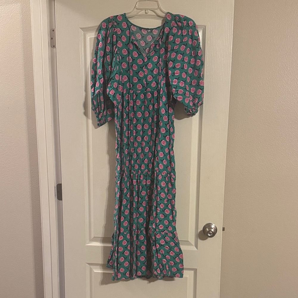 Amazon Green and Pink Floral Long Sleeve Dress